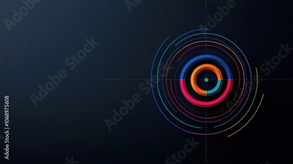 Fototapeta A colorful circular design with concentric rings against a dark background, showcasing a modern and minimalistic aesthetic.