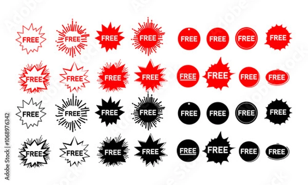 Fototapeta Set of free tag, badge icon sign and symbol design vector illustration.