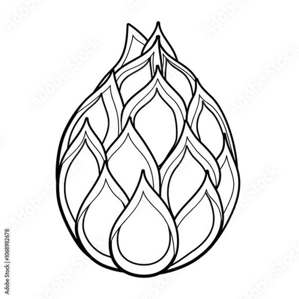 Fototapeta Dragon fruit in cartoon style. Fresh fruit element in black and white. Organic healthy food clipart in outline. Vector illustration