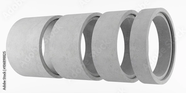 Obraz Concrete rings for wells isolated on white background. 3D rendering