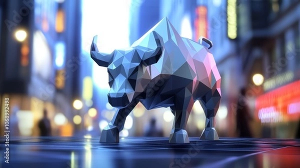 Fototapeta Charging bull sculpture symbolizing aggressive financial optimism and prosperity
