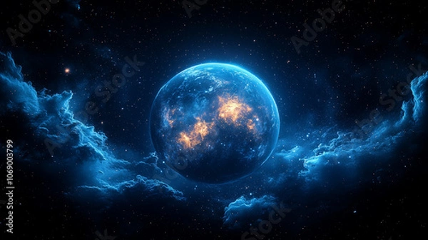 Fototapeta Blue Spherical Planet - astronomy