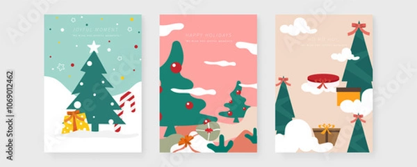 Fototapeta Festive Greeting Cards with Chrismast and Holiday Theme