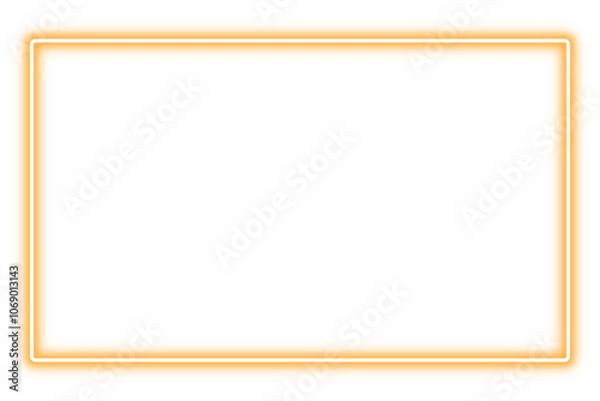 Obraz Neon Glowing Rectangle Frame isolated on transparent background. Futuristic modern border. Empty sparkling techno backdrop. banner. Orange neon sign. Neon mockup template for your design. PNG