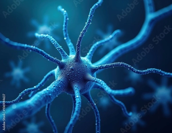 Fototapeta Microscopic virus illustration, 3D virus model, Cellular structure close-up, Ideal for healthcare materials, scientific research visuals, or biotechnology advertisements