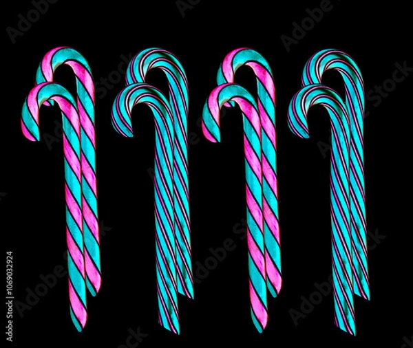 Obraz Bright colorful candy canes on a black background
