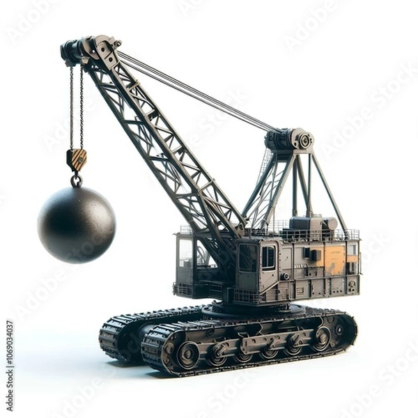 Fototapeta Wrecking ball crane isolated on white background.