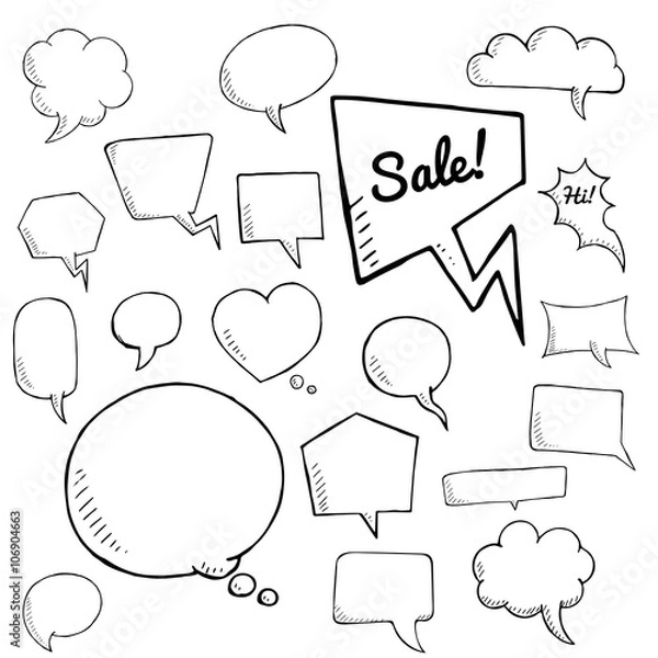 Fototapeta vector set of speech bubbles, group of doodle speech bubble on white background