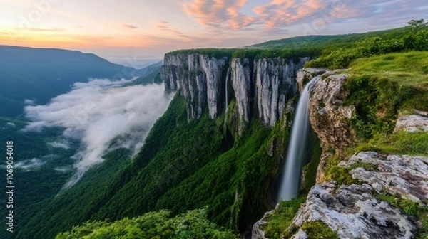 Fototapeta Majestic Waterfalls Flowing from Floating Cliffs