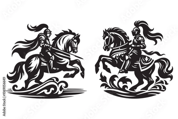 Fototapeta knight silhouette vector illustrations
