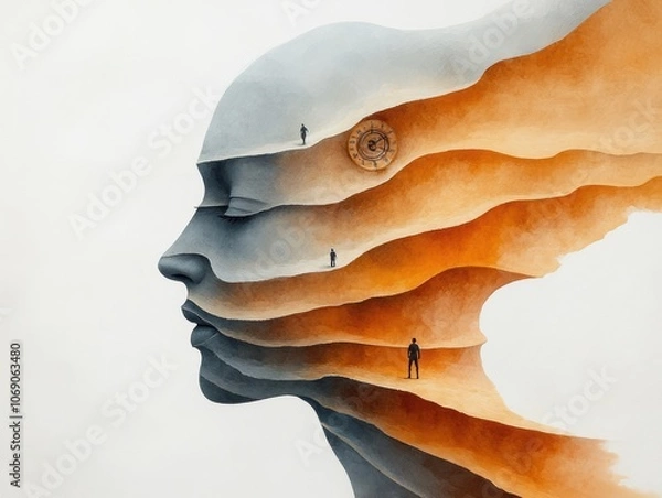 Fototapeta Abstract representation of hypnosis and regression therapy through a layered human. AI generated