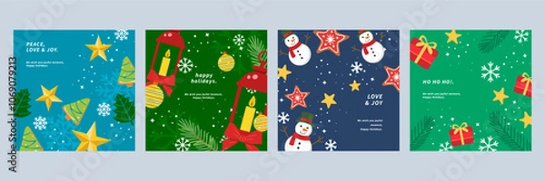 Fototapeta Joyful Holiday Greeting Cards with Christmas Themes