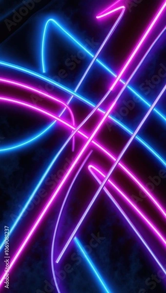 Fototapeta Vibrant neon musical notes in pink and blue glow create an energetic and dynamic atmosphere, perfect for music lovers.