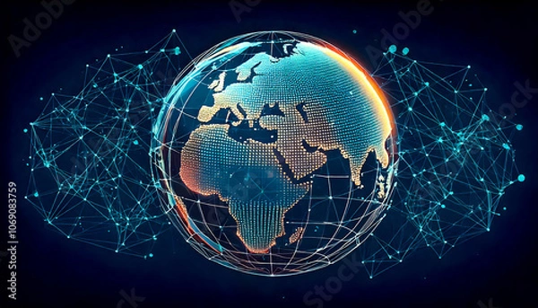 Fototapeta Worlwide internet technologies connects objects to the web, enables data collection and automation, enhances efficiency, reducing costs and improving decision