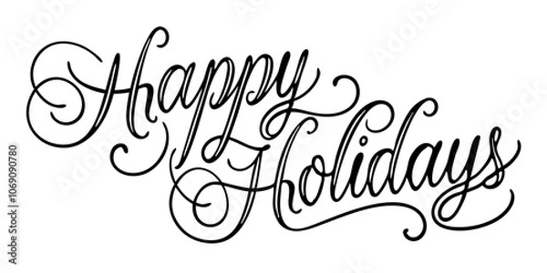 Obraz "happy holidays" black calligraphy text on transparent background