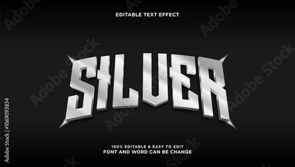 Fototapeta Silver text effect with modern and elegant 3d luxury style that can be edited