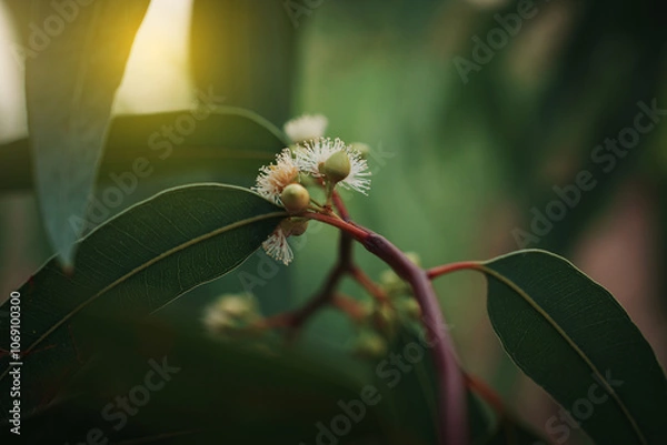 Fototapeta Eucalyptus gum nuts. branch eucalyptus tree nature background
