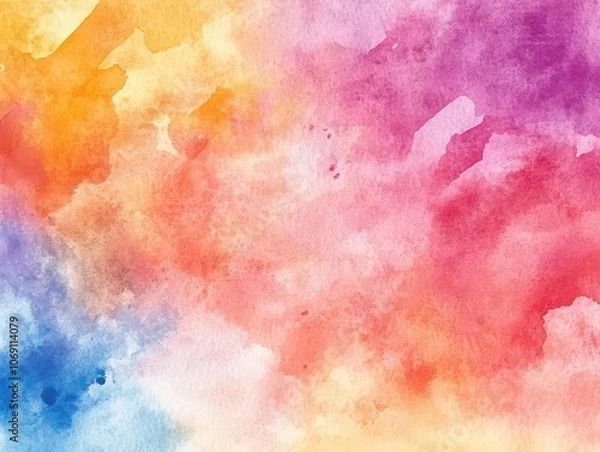 Fototapeta bright and colorful watercolor paint background texture, showcasing a blend of hues and splashes that evoke creativity and artistic expression, perfect for backgrounds or artistic projects