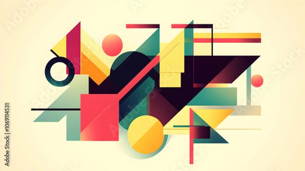 Fototapeta Abstract geometric shapes in vibrant colors on a beige background.