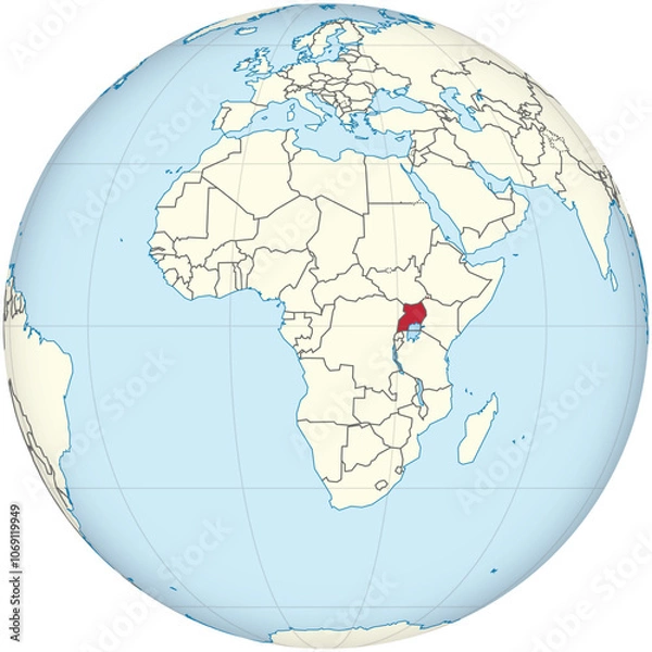 Fototapeta Detailed national location map of UGANDA within the great continent of Africa
