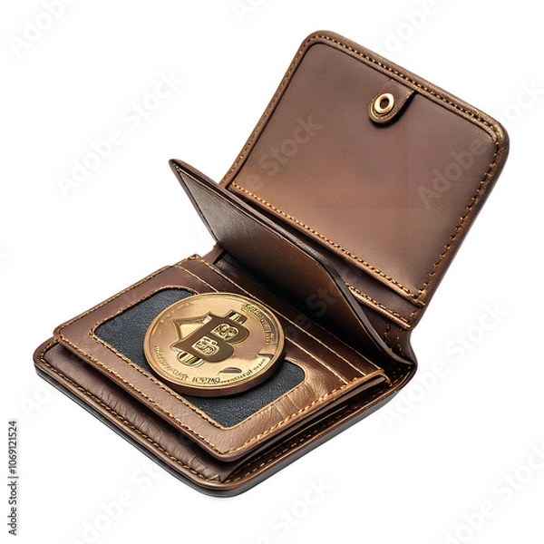 Fototapeta Minimalist Wallet with Coin – Isolated Financial Object for Investment and Savings Concepts.