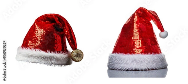 Fototapeta Set of sequined Santa Claus hat.