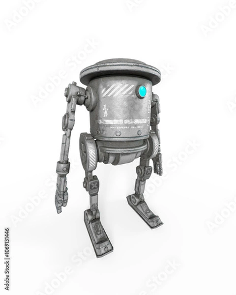 Obraz coolest robot is standing up in white background on side view