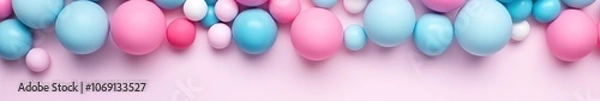 Fototapeta Vibrant Colorful Spheres on Pastel Background. Bubble Gum. Abstract 3D Render with Empty, Blank Space for Text, Design