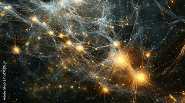 Fototapeta Abstract dynamic cosmic web of light and energy - futuristic interstellar connections concept