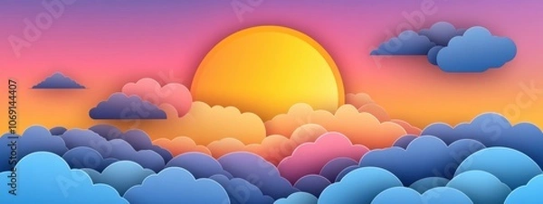 Fototapeta Layered Clouds at Dusk, a vibrant sunset with deep gradients and textured clouds creating a serene evening atmosphere.