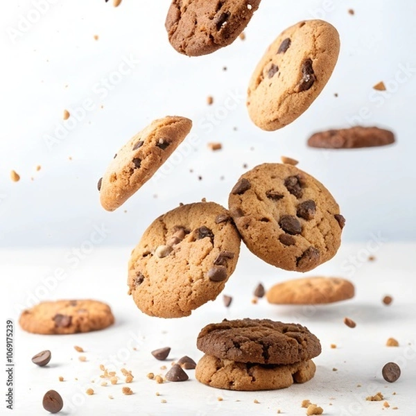 Fototapeta chocolate chip cookies isolated on white background
