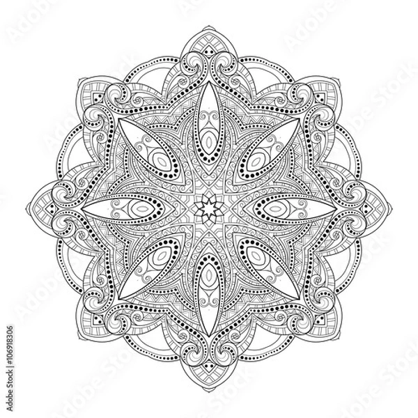 Fototapeta Vector Beautiful Deco Monochrome Contour Mandala
