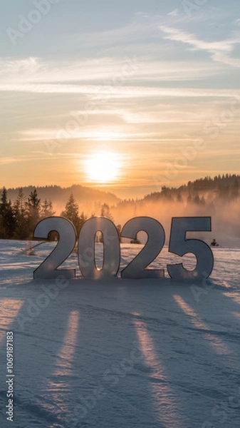 Obraz Serene Winter Sunset Welcoming the Year 2025