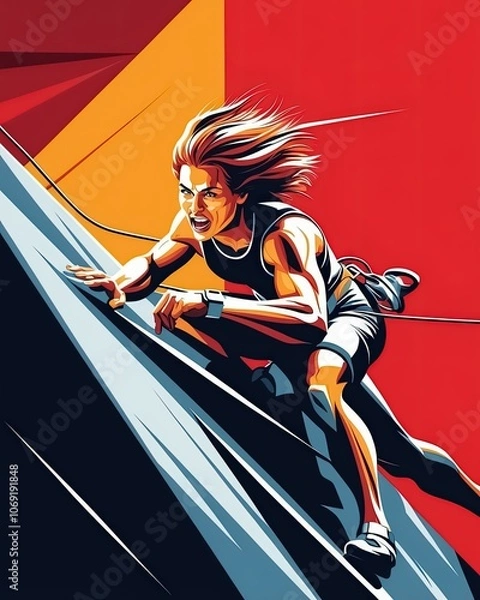 Obraz Dynamic Climbing Illustration Showcasing Adventurous Female Rock Climber in Action