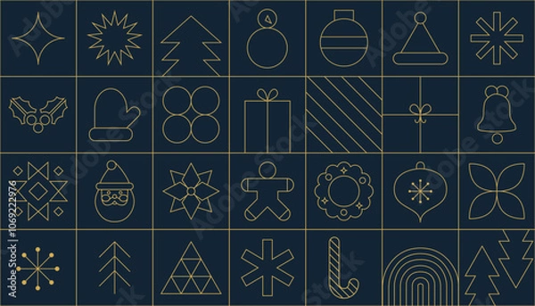 Obraz Modern Christmas geometric background with simple line elements. Creative abstract Xmas design. Vector illustration