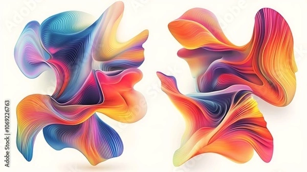 Fototapeta Stunning colorful 3D shapes illuminated with neon gradient effects image