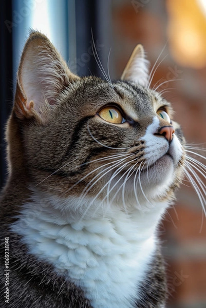 Fototapeta A close up of a cat looking up at the sky