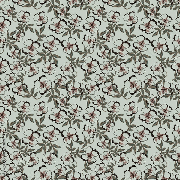 Fototapeta Feminine monochrome seamless pattern with lace pattern of flowers.