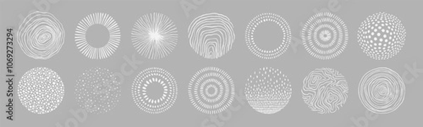 Obraz Set of round doodle hand drawn patterns and textures. Abstract organic shapes, different textured circles. Trendy vector graphic elements for cover, poster, banner, label, fabric, wallpaper, wrapping.