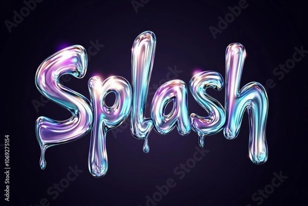 Fototapeta Stylish liquid text effect with shiny metallic letters spelling Splash against a dark gradient background