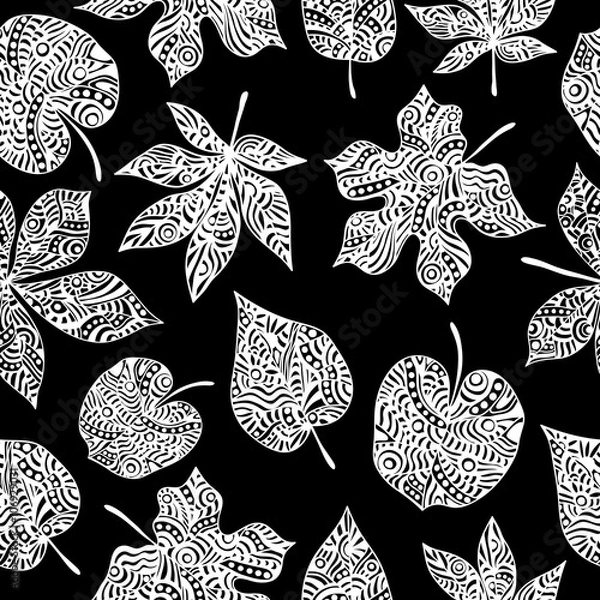 Obraz seamless pattern with six white ornamental leaves