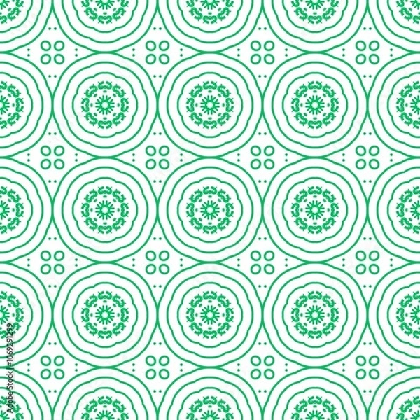 Fototapeta Illustration of a green geometric repeating pattern on a white background - suitable for prints