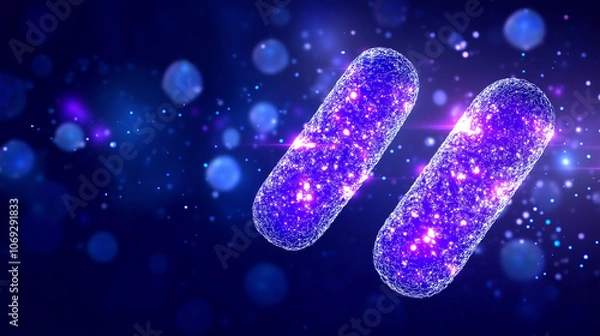 Fototapeta Bacteria in Bifidobacteria with Sparkling Blue Particles