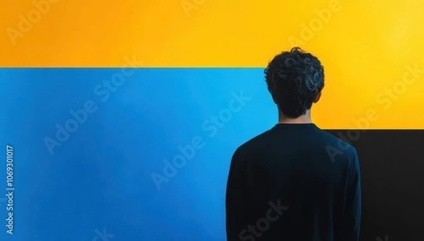 Fototapeta person standing in front of vibrant color background