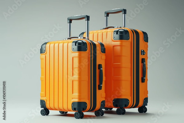 Obraz Bright orange suitcases standing together, ready for travel adventures