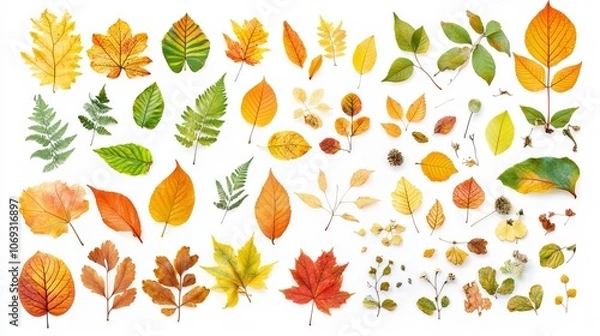 Obraz Assortment of bright autumn leaves isolated on white
