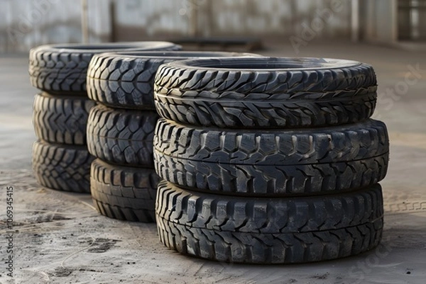Obraz Stacked Tires in an Industrial Setting
