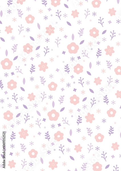 Fototapeta 花柄　背景　ピンク　紫　ガーリー　北欧風　縦長