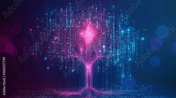 Fototapeta Vector data tree on a tech background symbolizing big data and information flow in futuristic designs