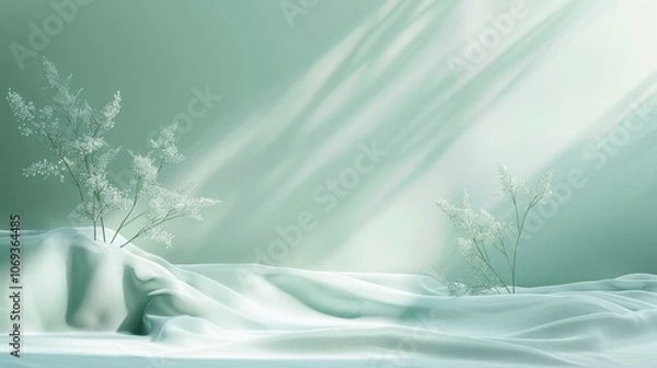 Fototapeta Minimalistic Green Background with Floral Accents